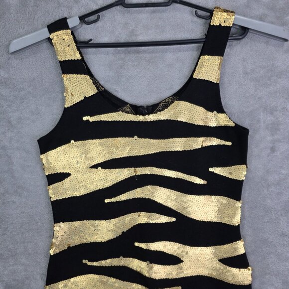 Womens Outlander Evening Gold & Black Sequin Zebra Print Bodycon Dress Size S - Picture 4 of 9